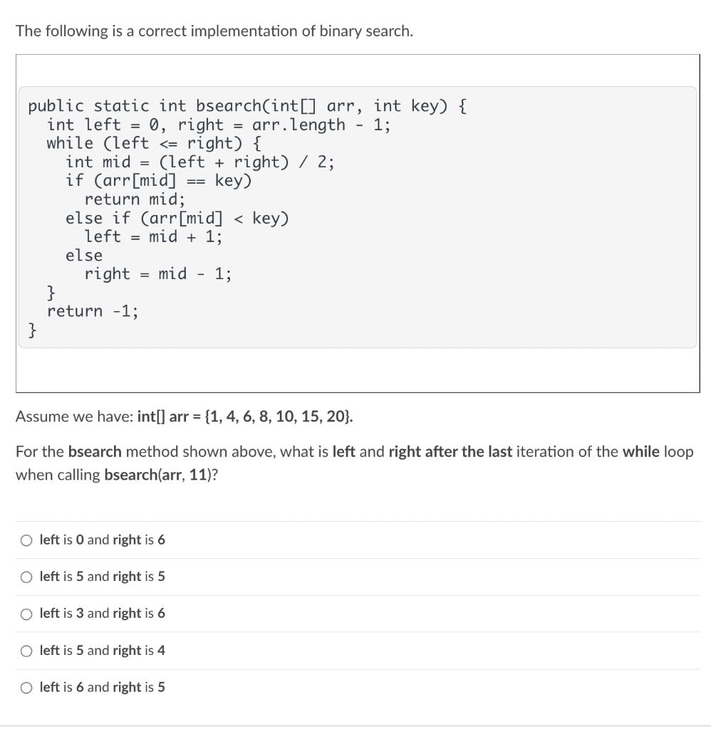 Solved The Following Is A Correct Implementation Of Binary | Chegg.com ...