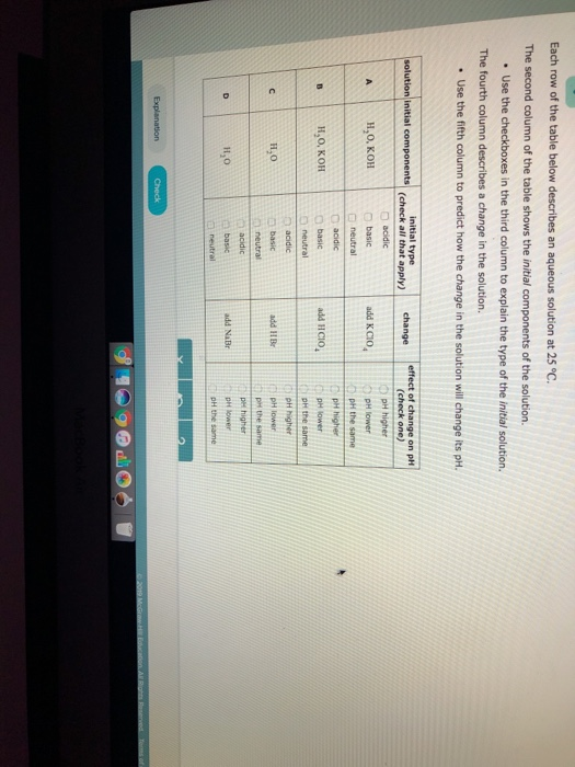 Solved Each row of the table below describes an aqueous Chegg