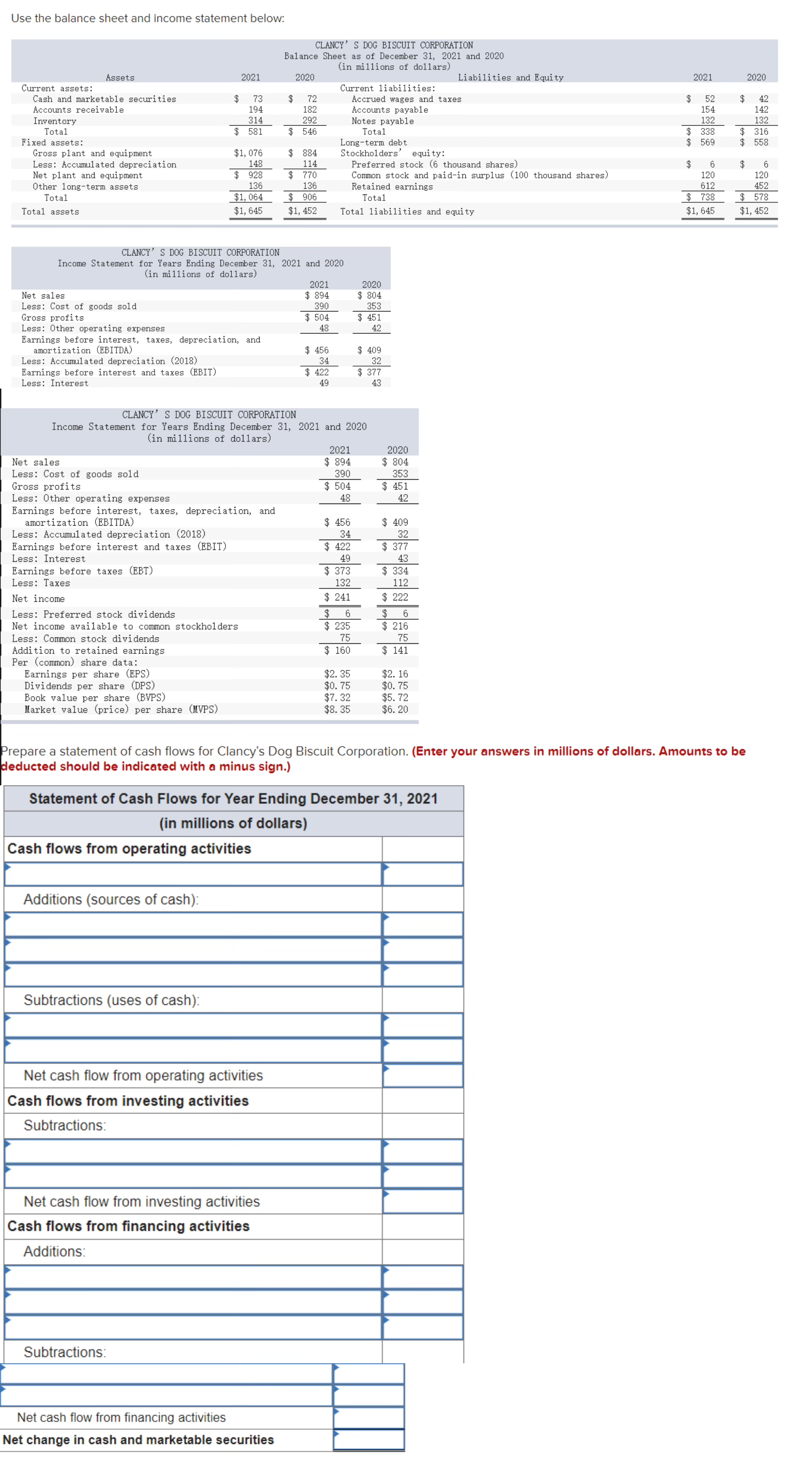 Solved Use the balance sheet and income statement below: | Chegg.com