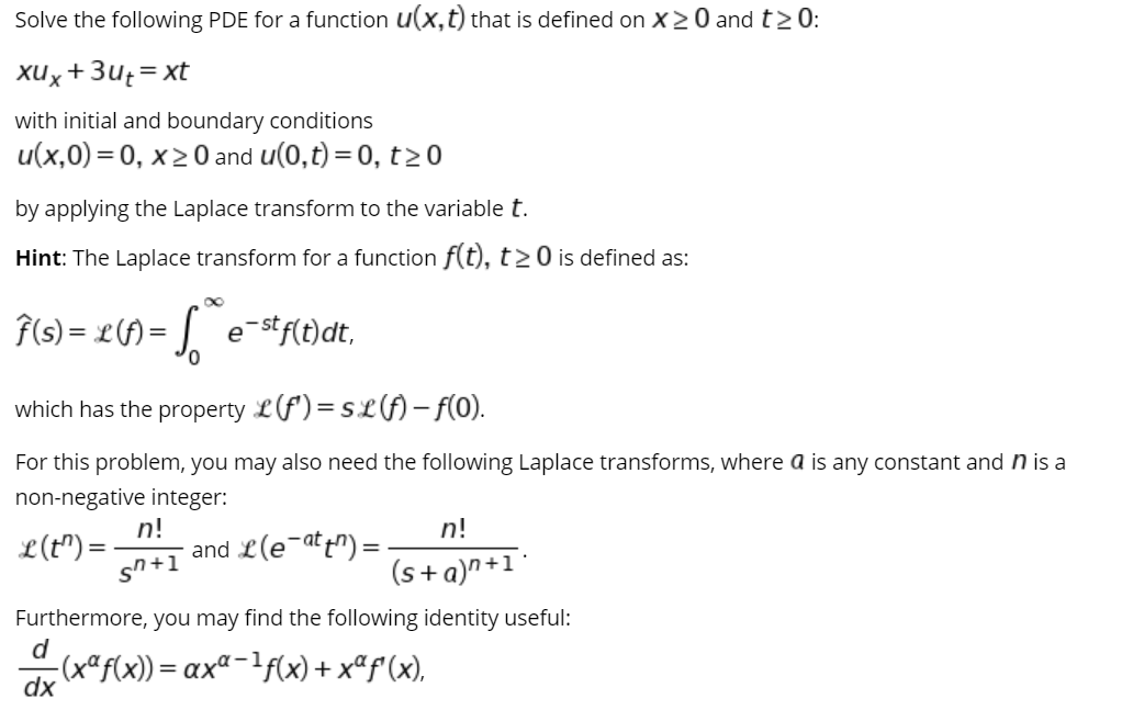 Solved Solve The Following Pde For A Function U X T That Chegg Com