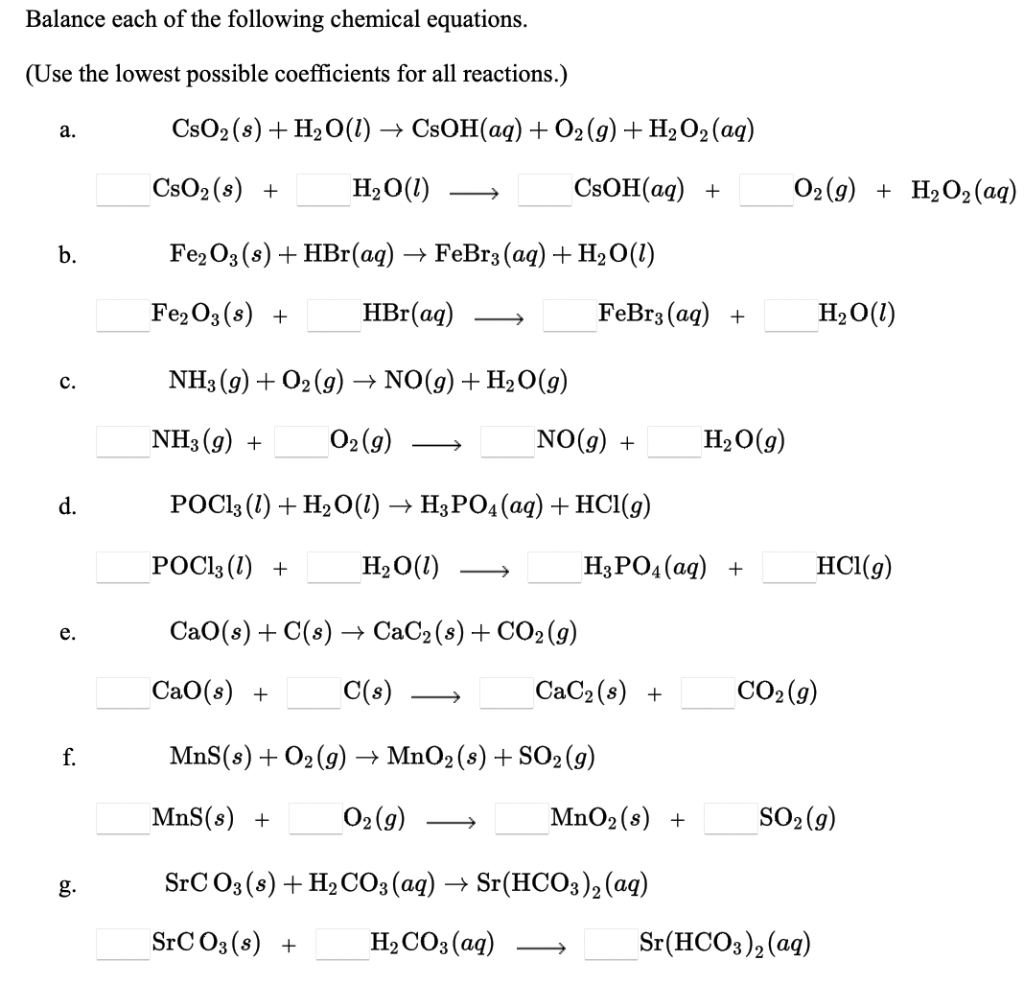 Solved Balance each of the following chemical equations. | Chegg.com