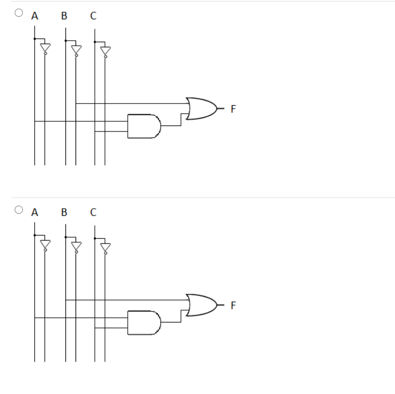 Solved Identify the correct gate diagram for F = A'B + C. A | Chegg.com