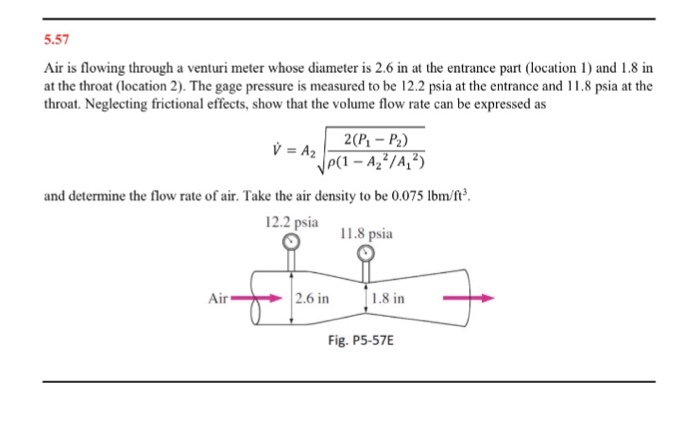 Solved 5.57 Air is flowing through a venturi meter whose | Chegg.com
