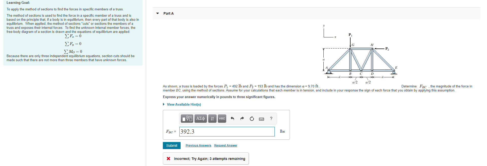 Solved Part A Learning Goal: To Apply The Method Of Sections | Chegg.com