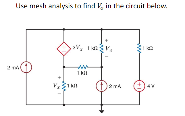 Solved Use mesh analysis to find VO in the circuit below. | Chegg.com