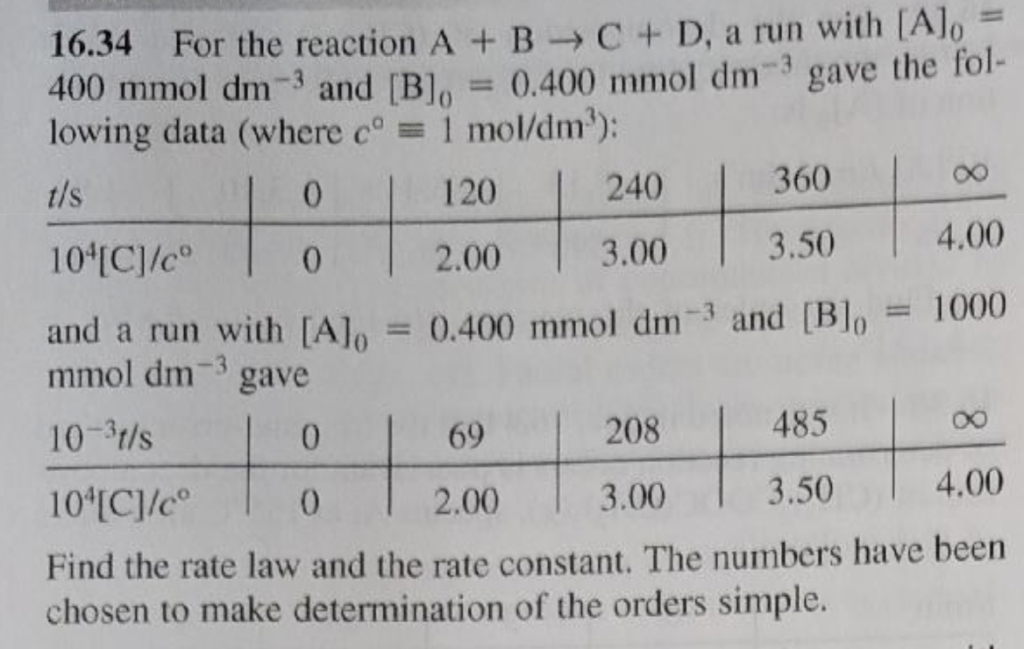 Solved 16.34 For the reaction A +B- C + D, a run with [Alo | Chegg.com