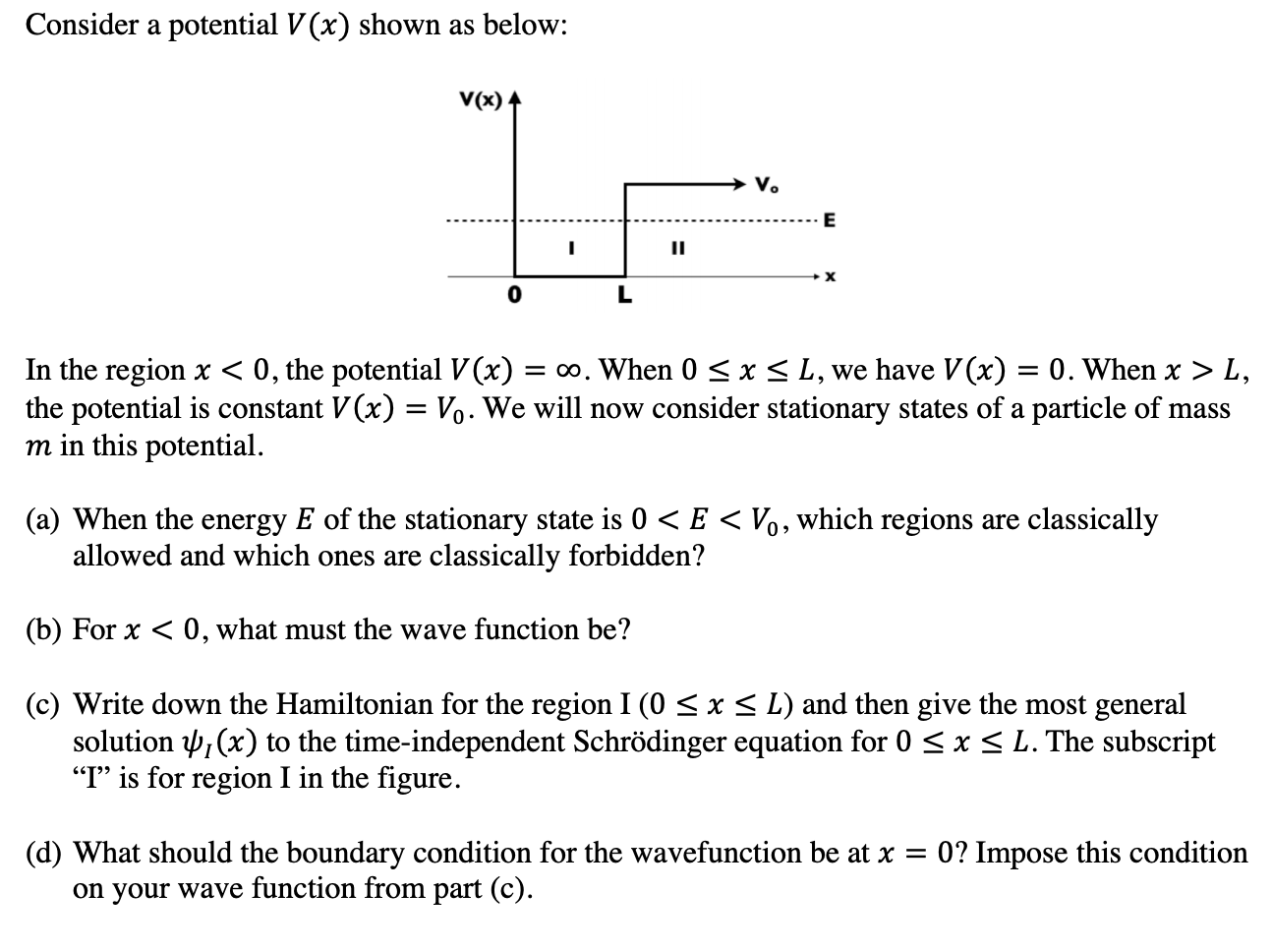 Solved Consider A Potential V X Shown As Below V X 4 V Chegg Com