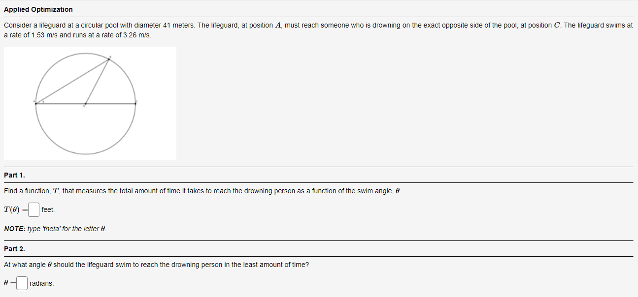 Solved Applied Optimization Consider a lifeguard at a | Chegg.com