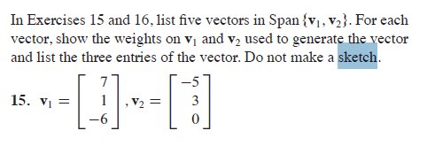 Vector Five Example Solved In Exercises 15 and 16, list five vectors in Span | Chegg.com