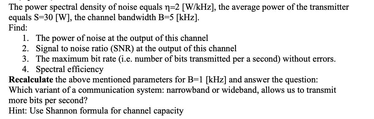 Solved The power spectral density of noise equals n=2 | Chegg.com