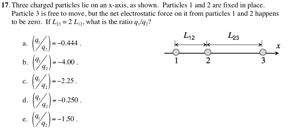 Solved 17 Three Charged Particles Lie On An X Axis As