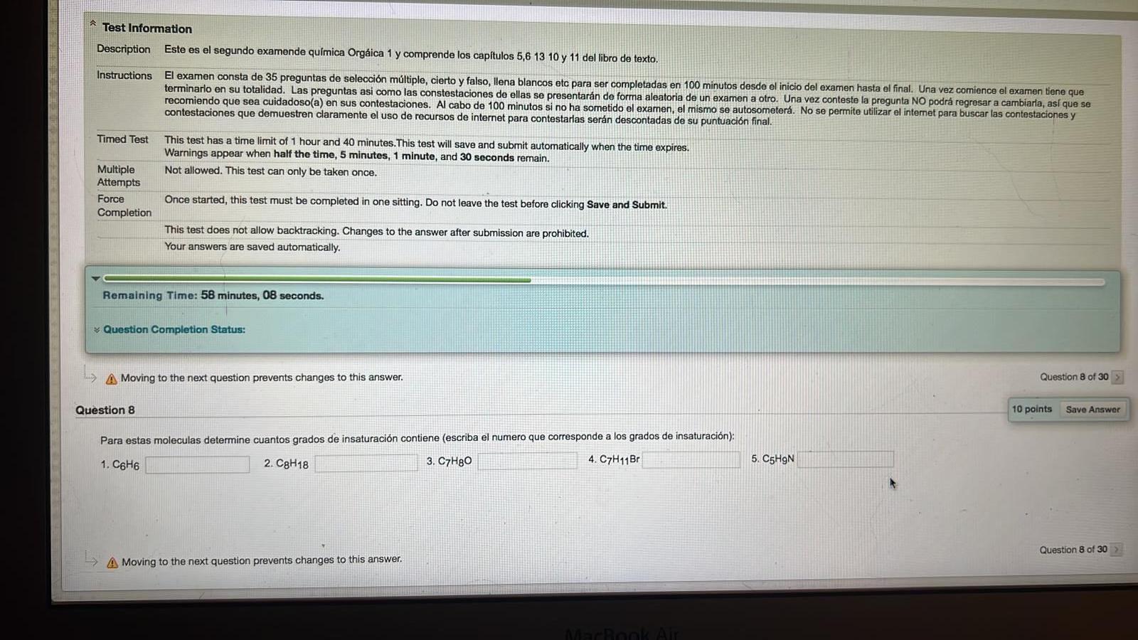 Test Information Description Este es el segundo examende química Orgáica 1 y comprende los capítulos 5,6 13 10 y 11 del libro