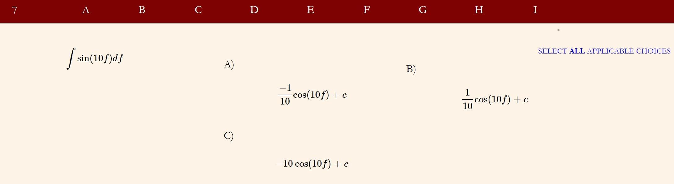 Solved 7 A B C D E F G I I H I SELECT ALL APPLICABLE CHOICES | Chegg.com