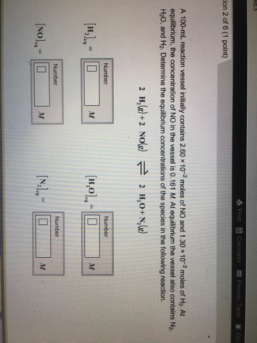 Solved a 100ml reaction vessel initially contains 2.60 x
