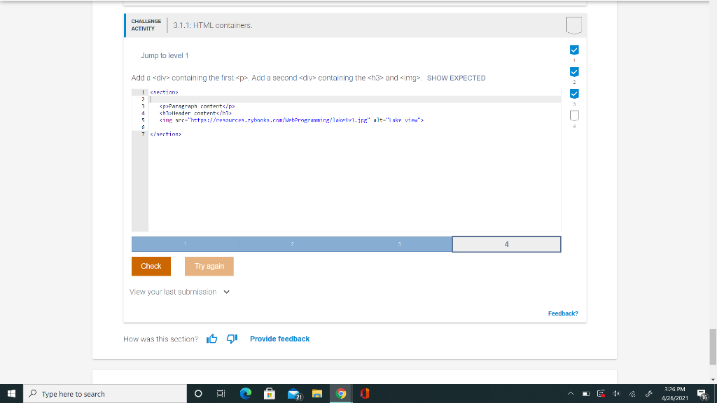 Solved CHALLENGE 3.1.1: HTML containers ACTIVITY Jump to | Chegg.com