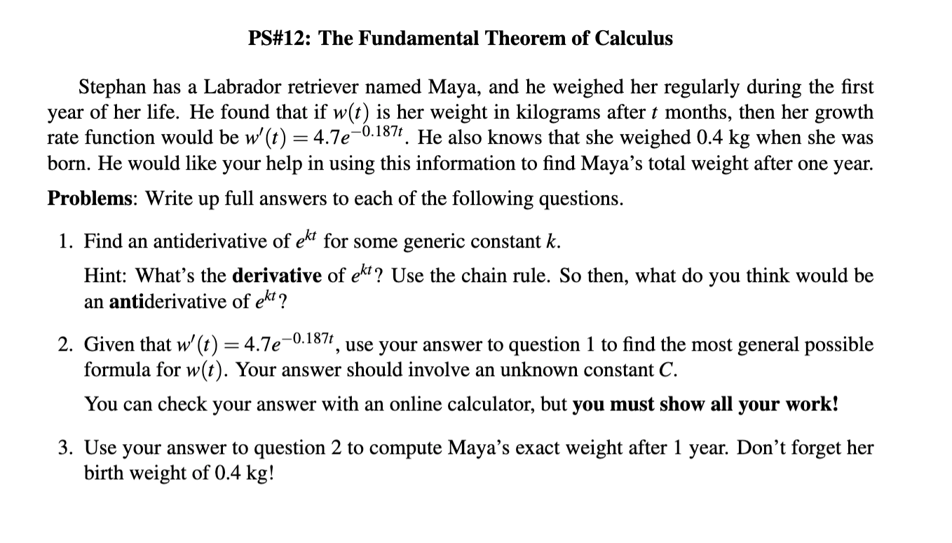 Solved PS#12: The Fundamental Theorem of Calculus Stephan | Chegg.com