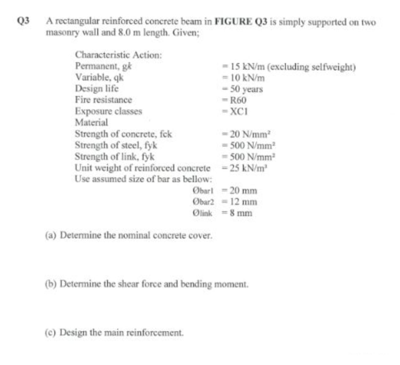 Solved Q3 A rectangular reinforced concrete beam in FIGURE | Chegg.com