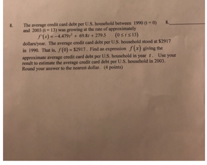 Solved The Average Credit Card Debt Per U.S. Household | Chegg.com