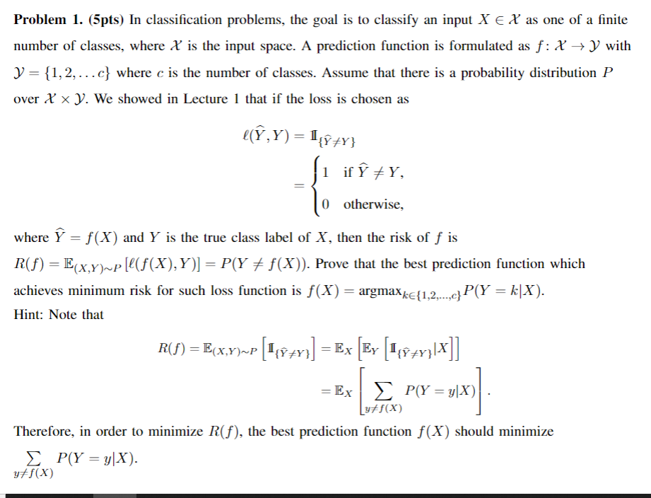 Solved Problem 1. (5pts) In classification problems, the | Chegg.com