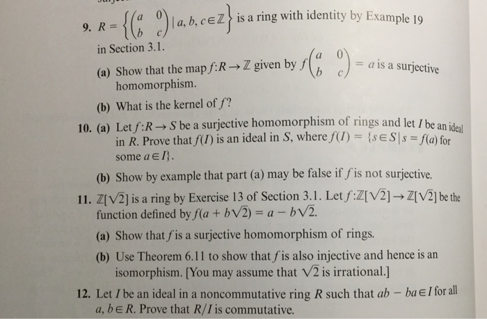 Solved l a, b,ceZ is a ring with identity by Example 19 in | Chegg.com