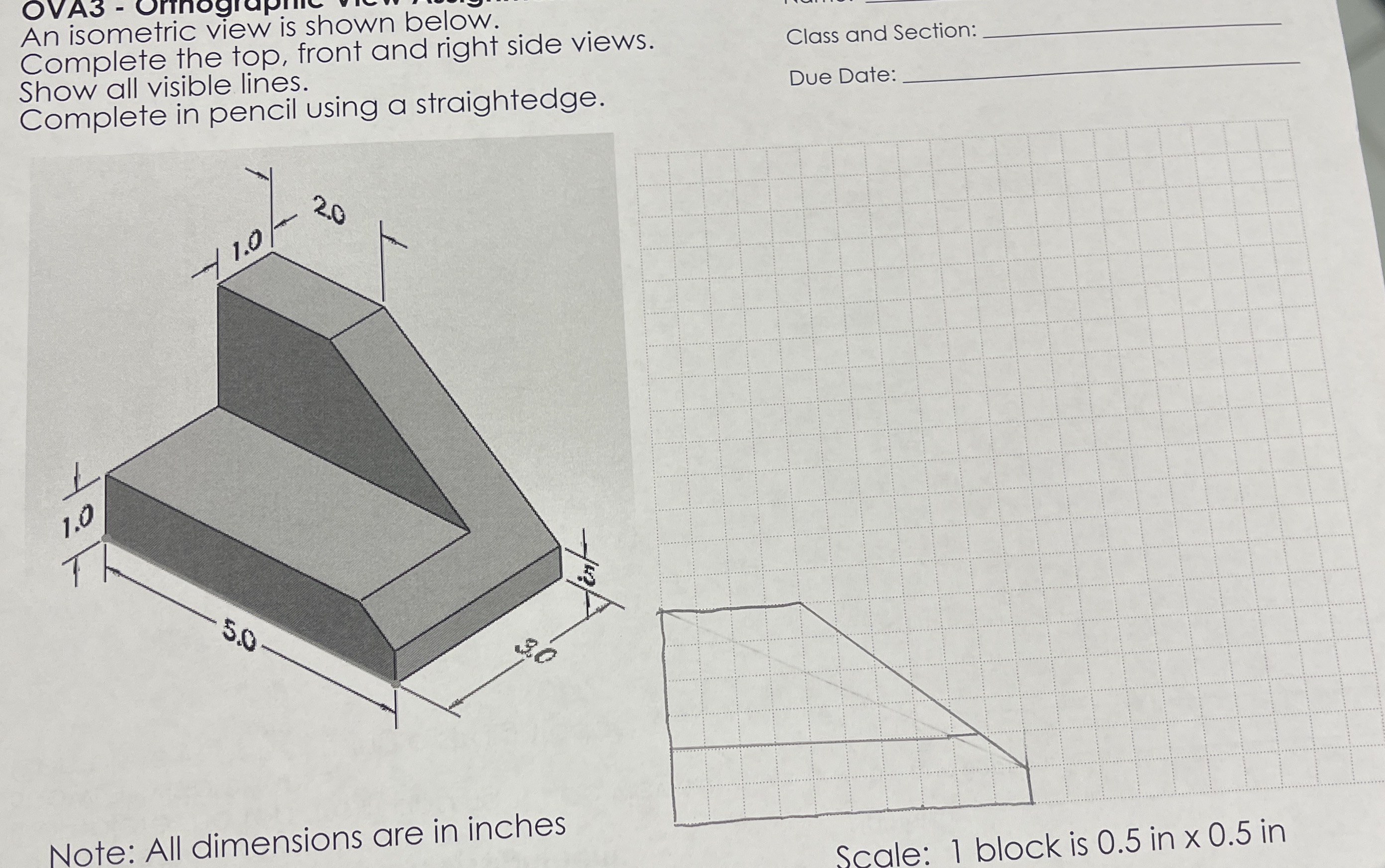 Solved An isometric view is shown below. An isomete the top, | Chegg.com
