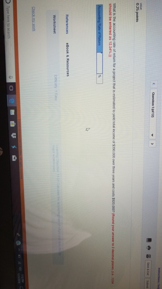 Solved hel Question 1 (of 12) 0.25 points What is the | Chegg.com