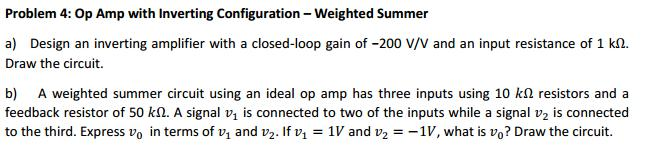 Solved Problem 4: Op Amp With Inverting Configuration - | Chegg.com