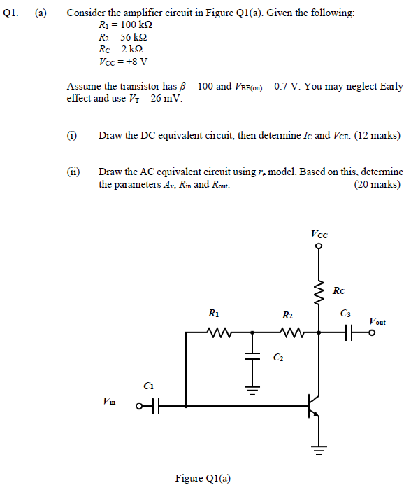 Solved Q1. Consider The Amplifier Circuit In Figure Q1(a). | Chegg.com