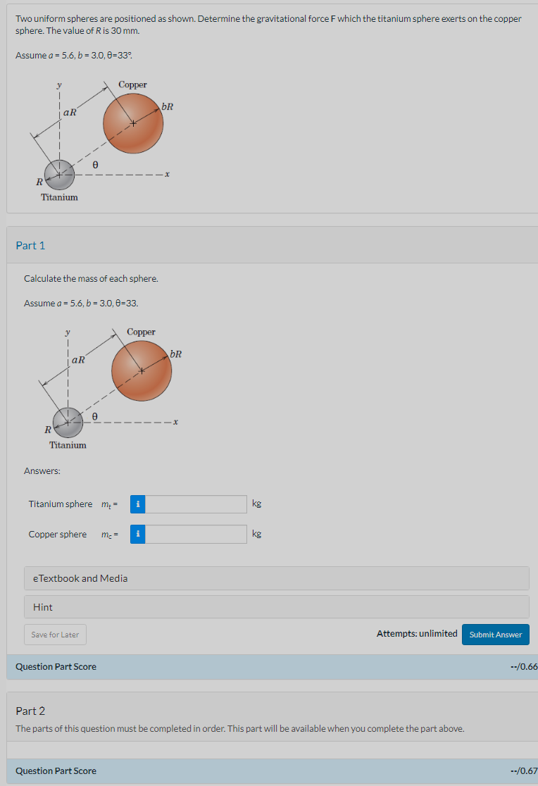 Solved Two Uniform Spheres Are Positioned As Shown. | Chegg.com