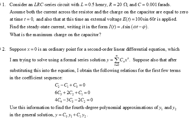 11 Consider An Lrc Series Circuit With L 0 5 Henry Chegg Com