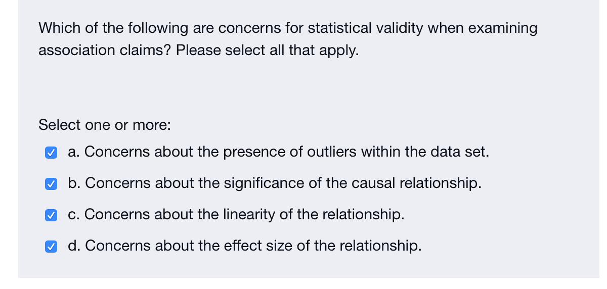 Solved Which of the following are concerns for statistical | Chegg.com