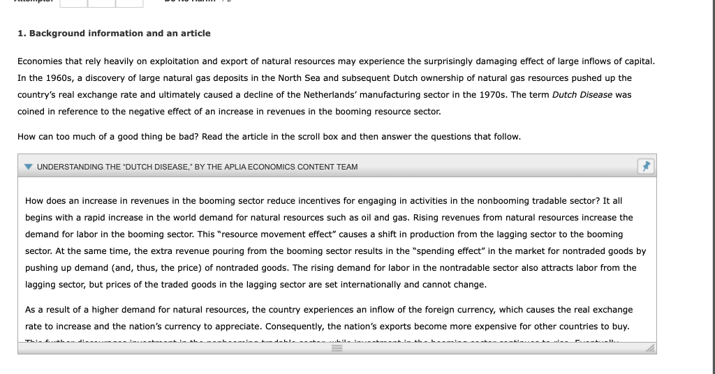 Solved 1. Background information and an article Economies | Chegg.com