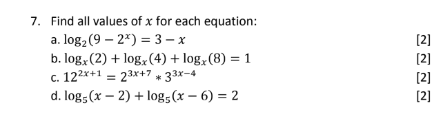 Solved 7. Find all values of x for each equation: a. | Chegg.com