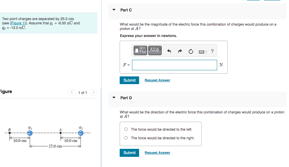 Solved Part A Two point charges are separated by 25.0 cm | Chegg.com