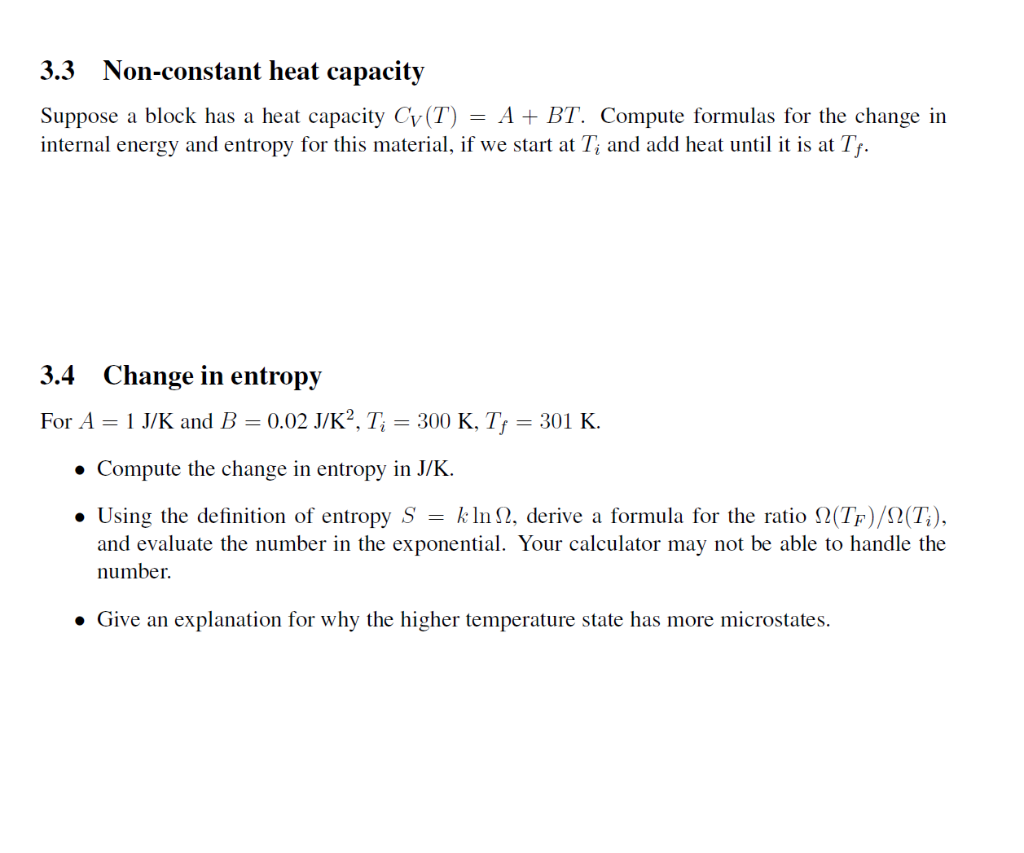 Solved 3 Heat Capacity, Internal Energy, And Entropy - | Chegg.com