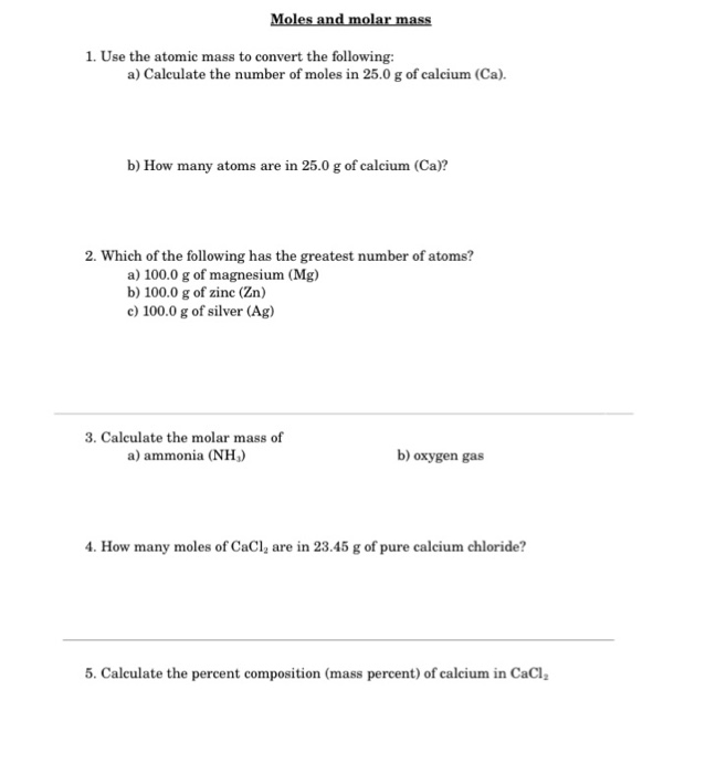 Solved 1. Use the atomic mass to convert the following: a) | Chegg.com