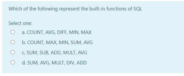 Solved Which of the following represent the built-in | Chegg.com