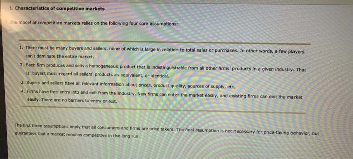 Solved 1. Characteristics of competitive markets The model | Chegg.com