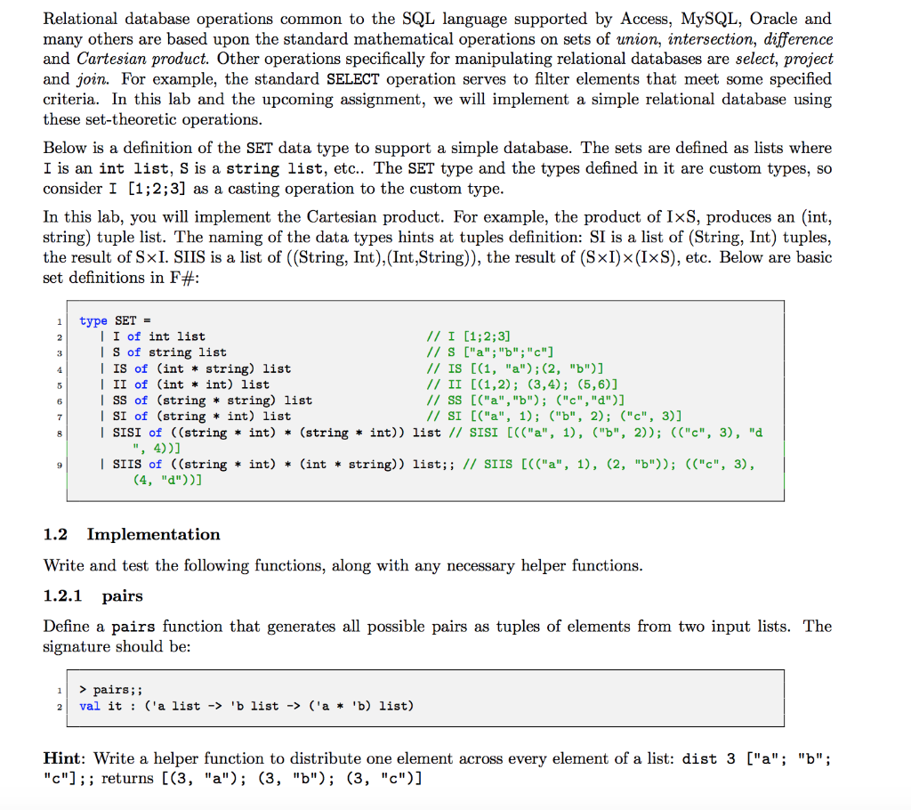 Relational database operations common to the SQL | Chegg.com
