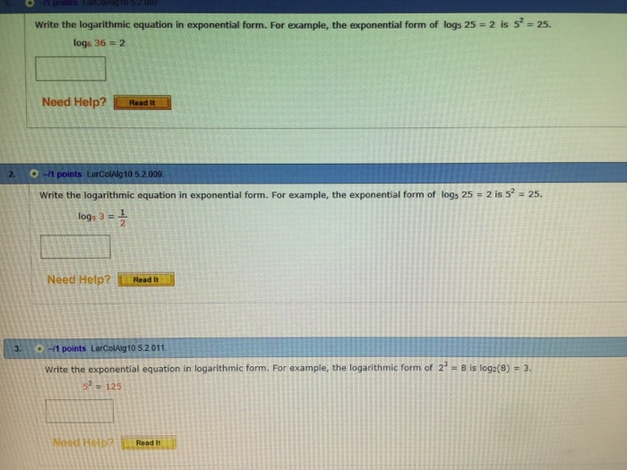 Solved Write the logarithmic equation in exponential form. | Chegg.com