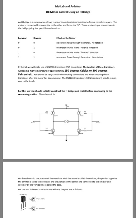 Matlab and Arduino DC Motor Control Using an H Bridge | Chegg.com