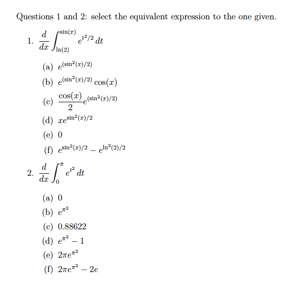 Solved Questions 1 and 2: select the equivalent expression | Chegg.com