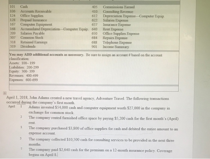 Solved 101 Cash 106 Accounts Receivable 124 Office Supplies