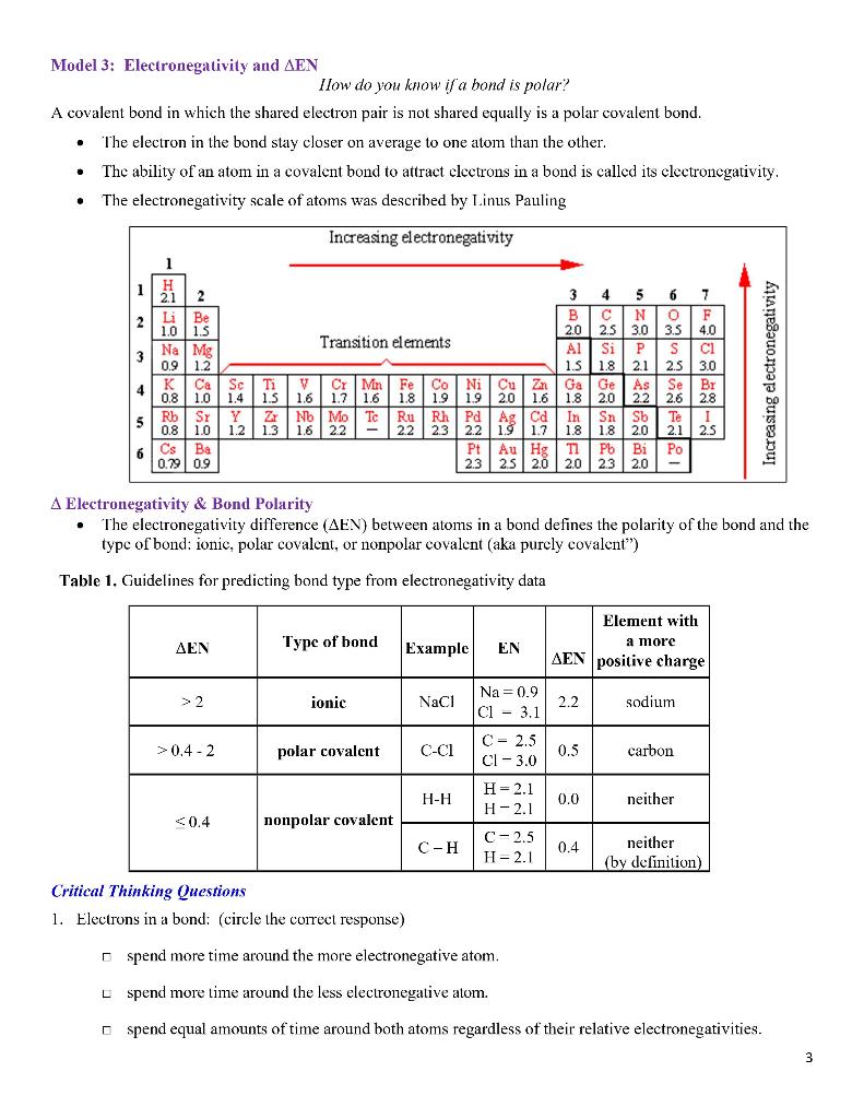 Solved Are All Covalent Bonds the Same? Model 1: Bond | Chegg.com