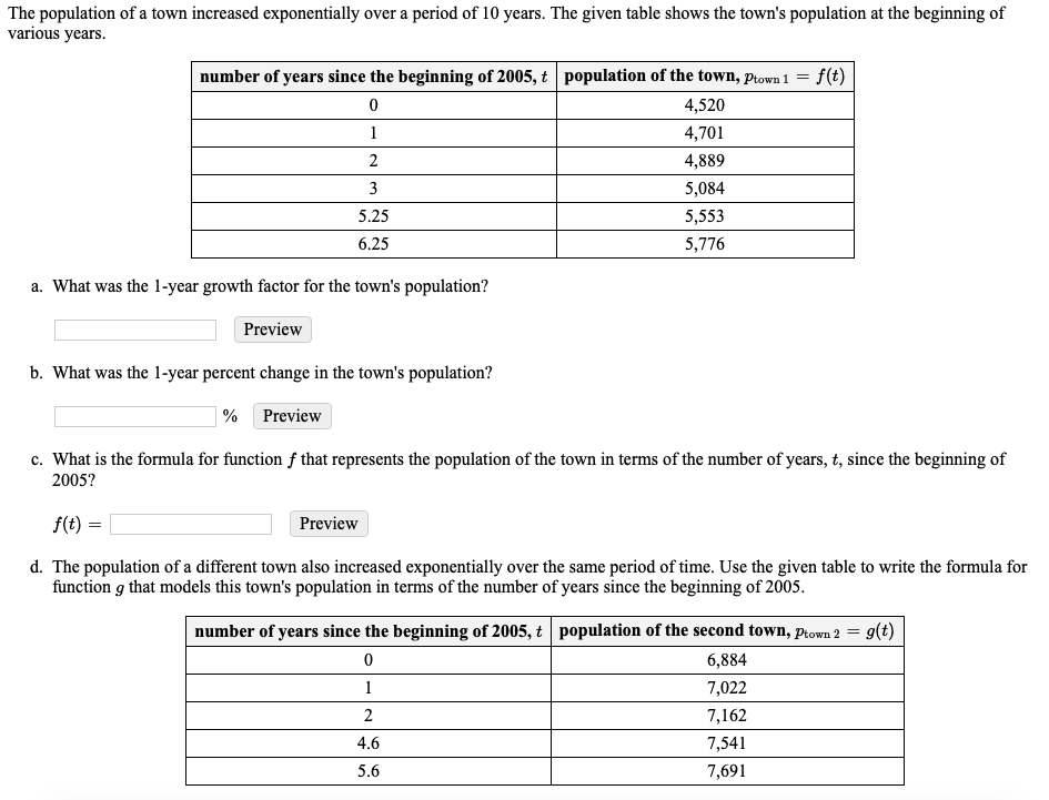 Solved The Population Of A Town Increased Exponentially Over