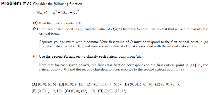 Solved Problem 7 Consider The Following Function H U Chegg Com