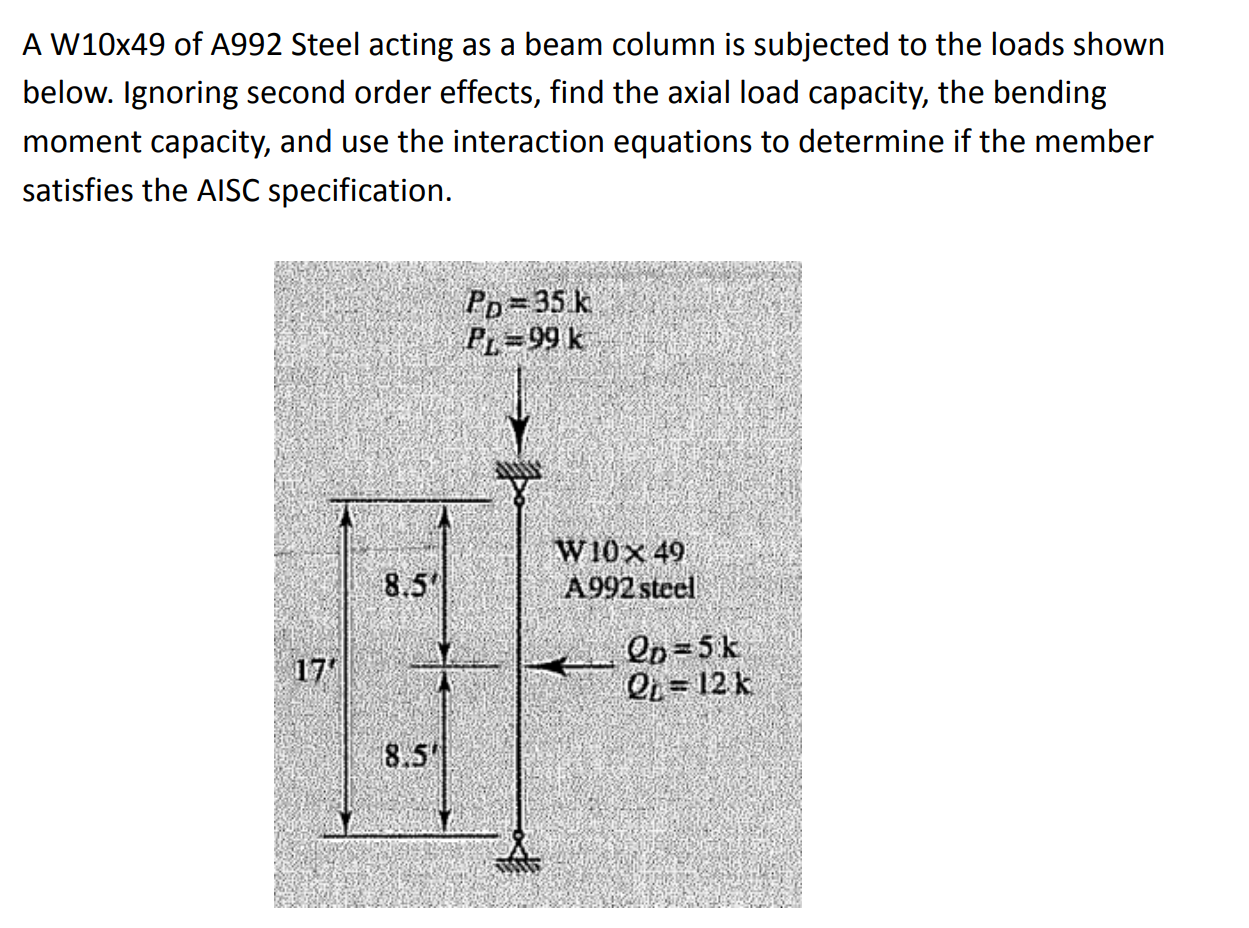 Solved A W10x49 of A992 Steel acting as a beam column is