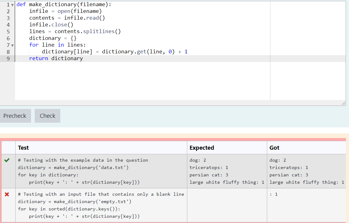 Solved A question about dictionary and reading files. Write | Chegg.com