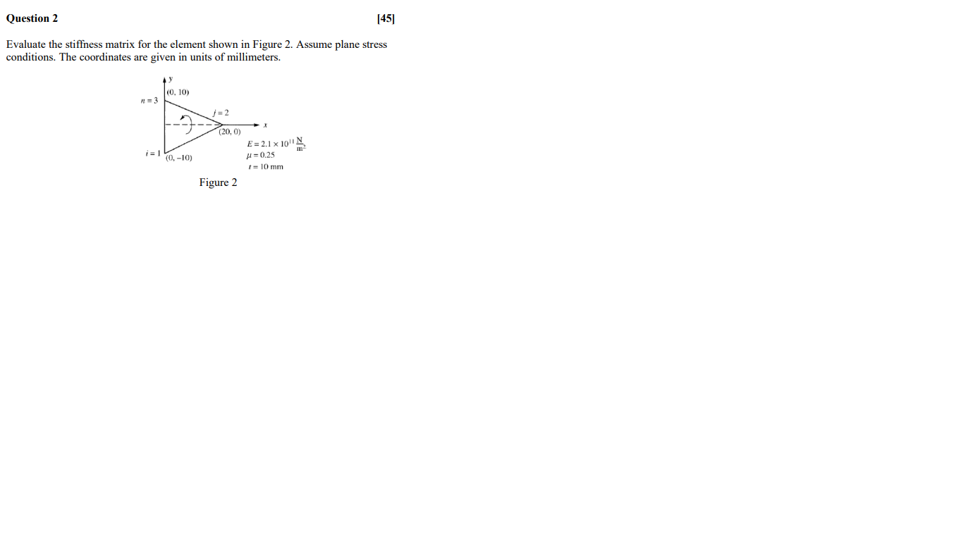 Solved Evaluate The Stiffness Matrix For The Element Shown | Chegg.com