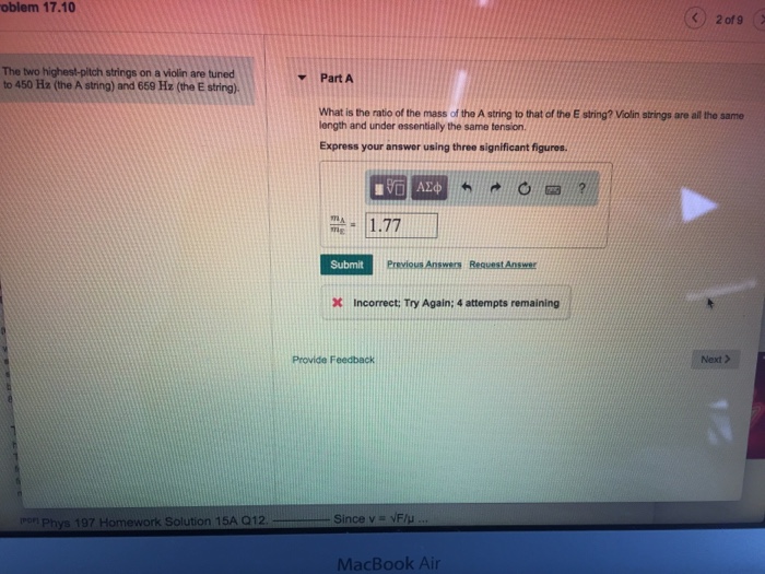 Solved oblem 17.10 ?) 2of9 The two highestpitch strings on